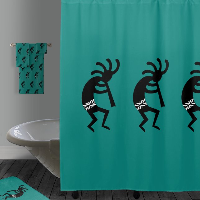 Black And Teal Kokopelli Southwestern Design Shower Curtain (Creator Uploaded)
