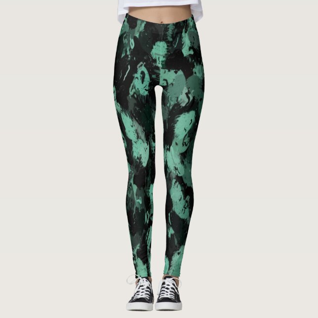 Black and Teal Leggings (Front)