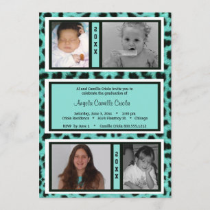 Black and Teal Leopard Photo Graduation Invite