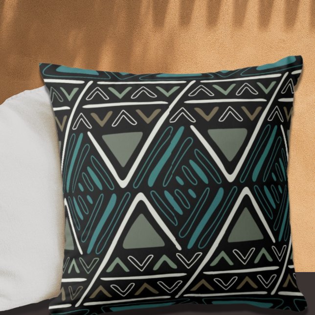 Black and Teal Mudcloth Inspired Boho Cushion (Creator Uploaded)