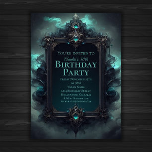 Black and Teal Mystical Birthday Invitation