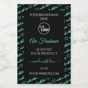 Black and Teal Word Cloud Product Labels with Logo