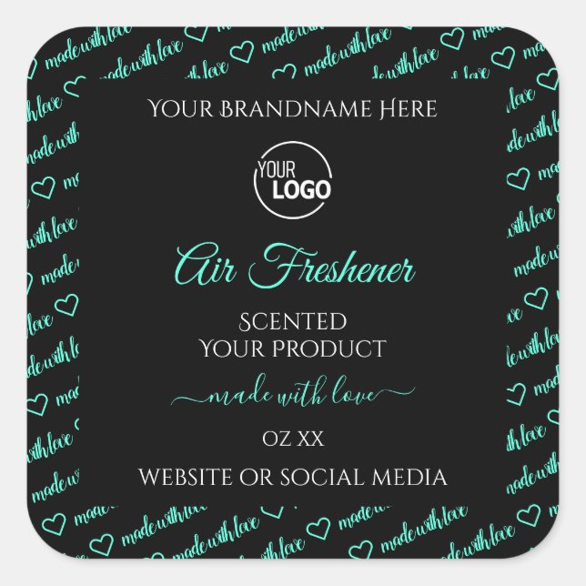 Black and Teal Word Cloud Product Labels with Logo (Front)
