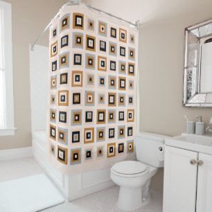 Black And Terracotta Mid Century Squares Pattern Shower Curtain