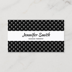 Black and Tiny White Polka Dot Massage Therapist Business Card