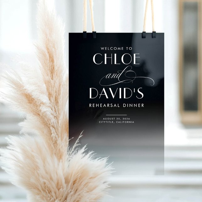 Black and Transparent Rehearsal Dinner Welcome Acrylic Sign (Black and Transparent Modern Minimalist Acrylic Rehearsal Dinner Welcome Sign)