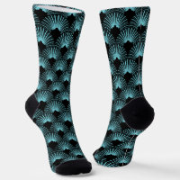 Black and turquoise Art Deco pattern Socks