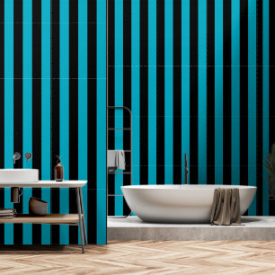 Black And Turquoise Blue Ultra Wide 4 Inch Stripe Wallpaper