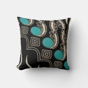 Black and Turquoise Bohemian Design Throw Pillow