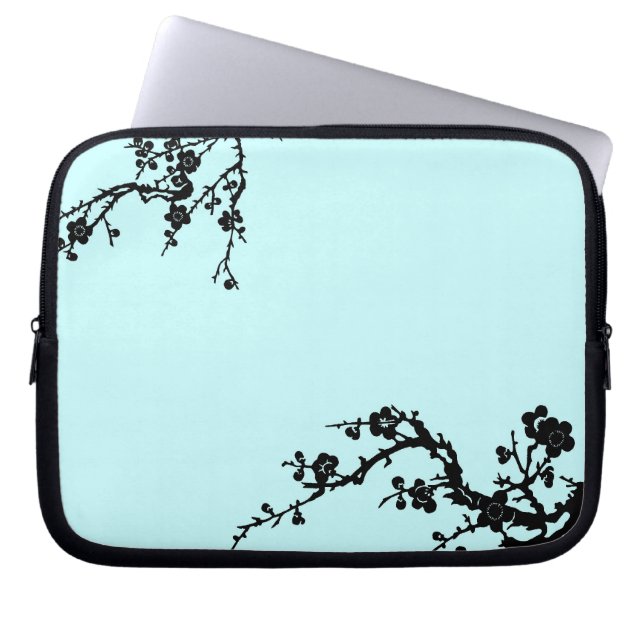 Black and Turquoise Floral Laptop Case (Front)