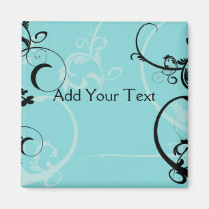 Black and Turquoise Floral Magnet