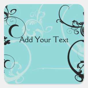 Black and Turquoise Floral Square Sticker
