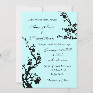 Black and Turquoise Floral Wedding Invitation