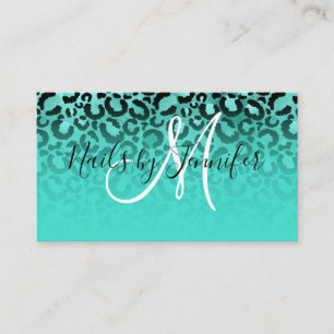 Black and Turquoise Glamourous Leopard Spots Business Card