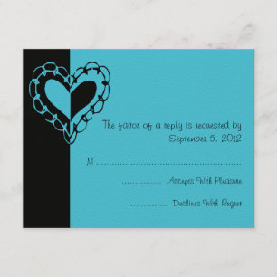 Black and Turquoise Heart Wedding RSVP Card