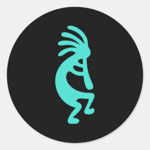 Black and Turquoise Kokopelli Classic Round Sticker