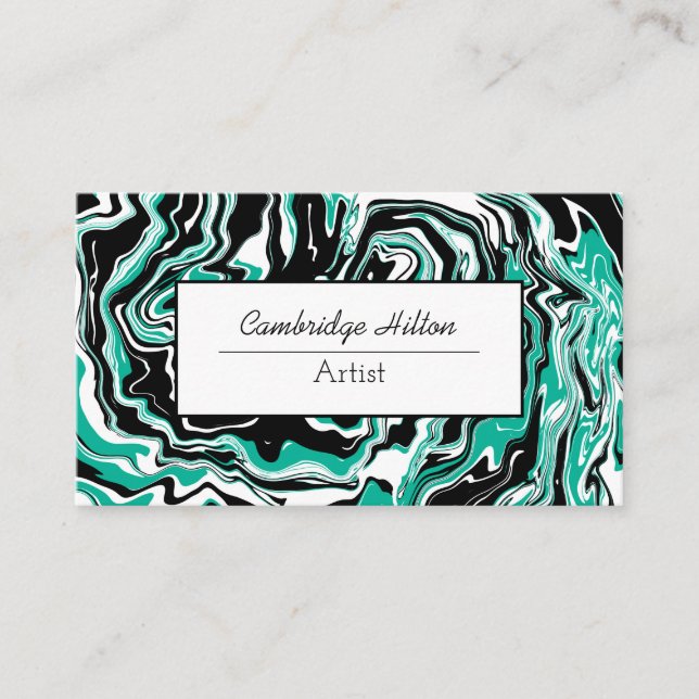 Black and Turquoise Marble Abstract Fluid Art   Business Card (Front)