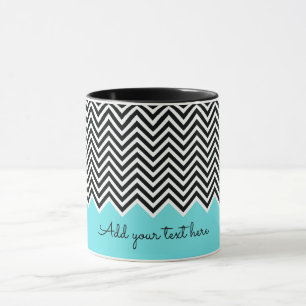 Black and Turquoise Modern Chevron Custom TEXT Mug
