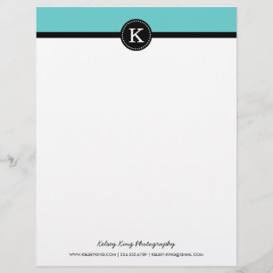 Black and Turquoise Modern Custom Monogram Personalised Letterhead