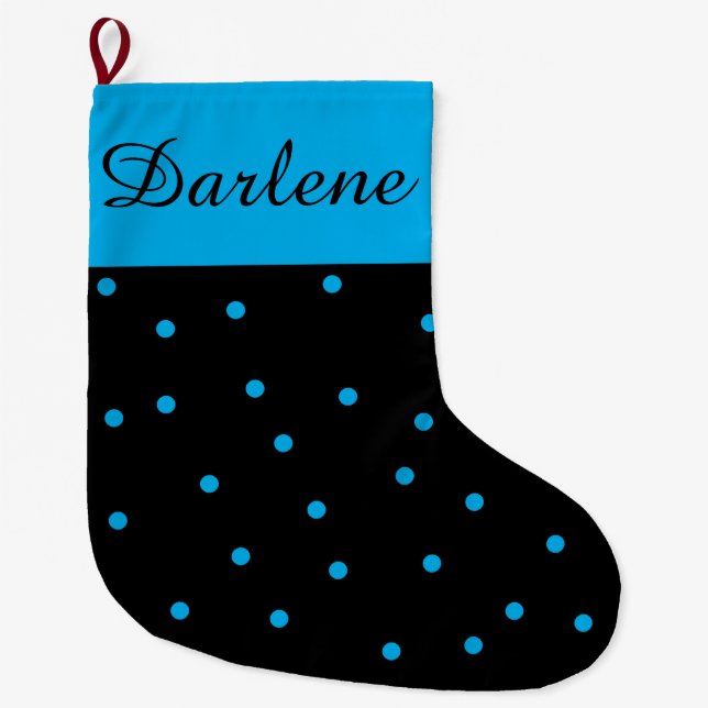 Black and Turquoise Polka Dot: Large Christmas Stocking (Front)