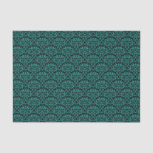 Black and Turquoise Rose Floral Damask Tissue Paper