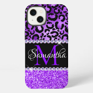 Black and Violet Leopard Spots Glam Monogram iPhone 13 Case