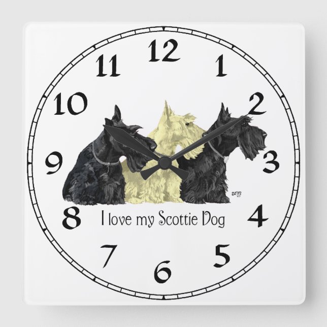 Black and Wheaten Scotties Square Wall Clock (Front)