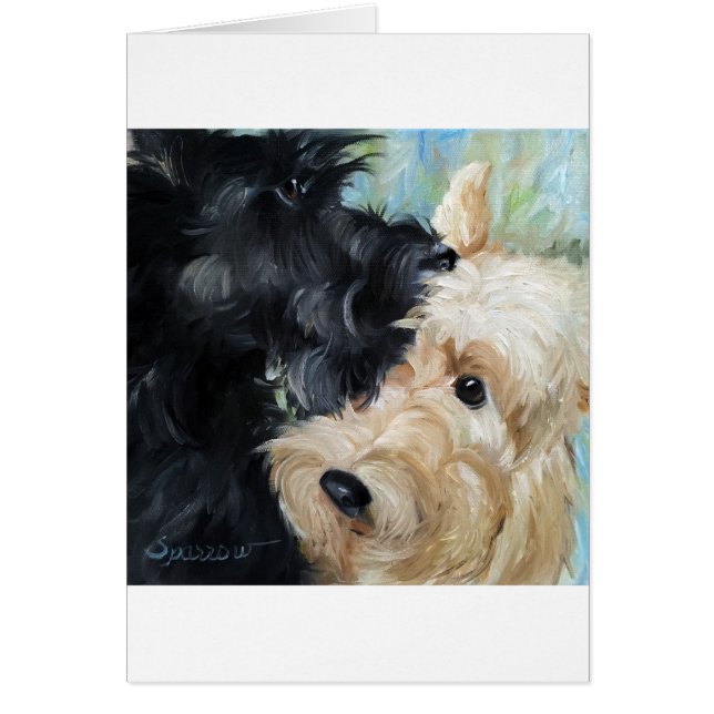 Black and wheaten Scottish terrier scottie art (Front)