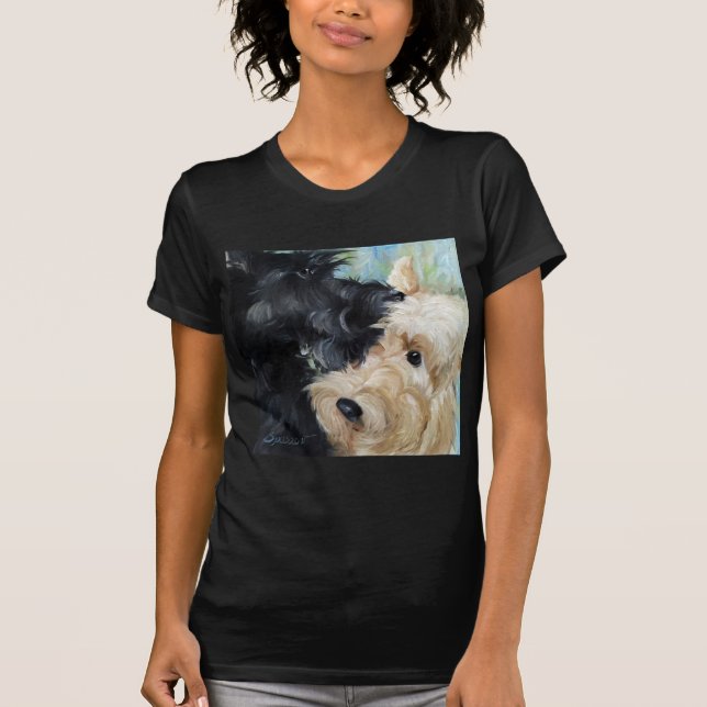 Black and wheaten Scottish terrier scottie art T-Shirt (Front)