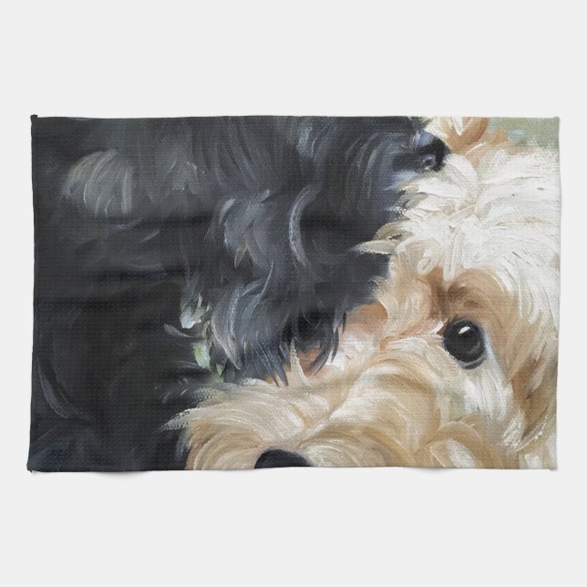Black and wheaten Scottish terrier scottie art Tea Towel (Horizontal)