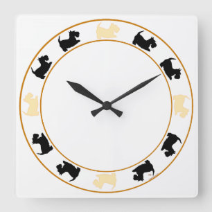Black and Wheaten Scottish Terriers Square Wall Clock
