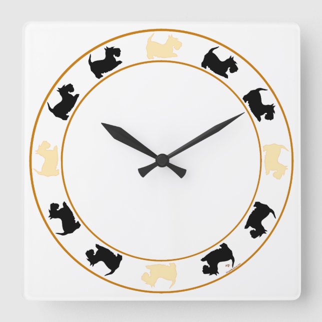 Black and Wheaten Scottish Terriers Square Wall Clock (Front)