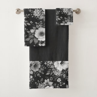 black and whit flowers modern decorative bathroom  bath towel set