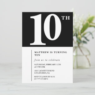 Black and White 10th birthday invitation Chic