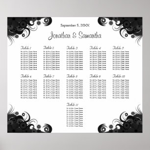 Black and White 11 Wedding Tables Seating Charts
