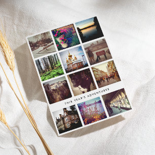 Black and White 12 Square Photo Grid Collage Holiday Card