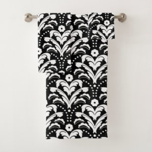 Black and White 1930s Damask Elegant Bath Towel Set