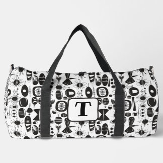 Black and white 1950s atomic era shapes pattern 2 duffle bag