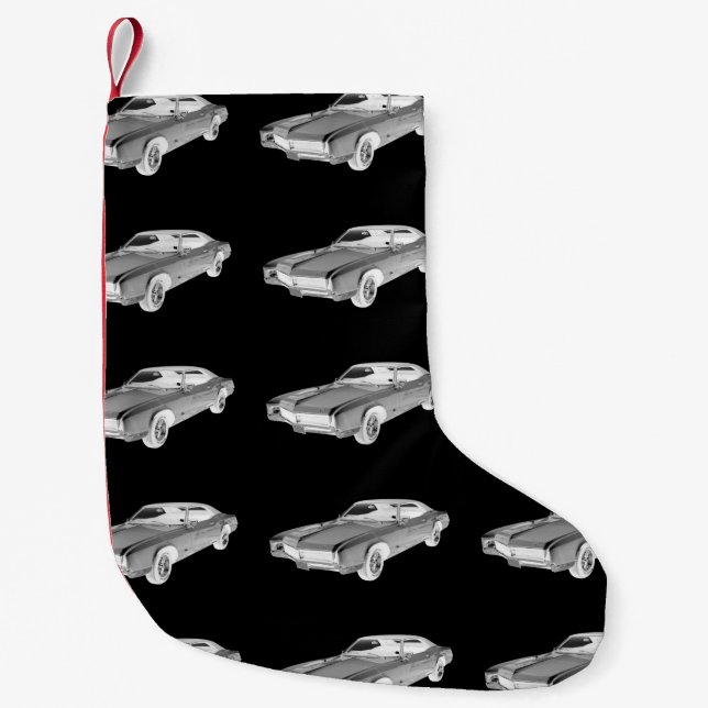 Black And White 1967 Buick Riviera Pop Art Small Christmas Stocking (Front)