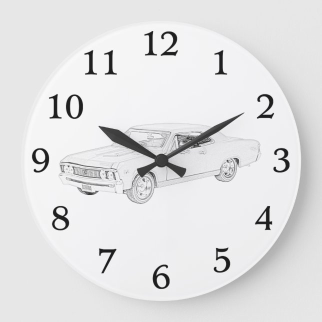 Black and White 1967 Chevy Chevelle Acrylic Large Clock (Front)