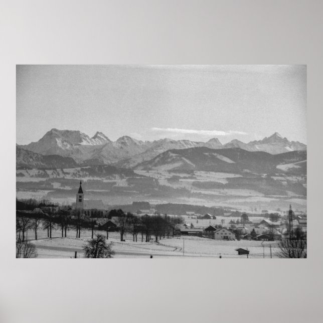 Black and White 1968 German Winter Town Bavaria Poster (Front)