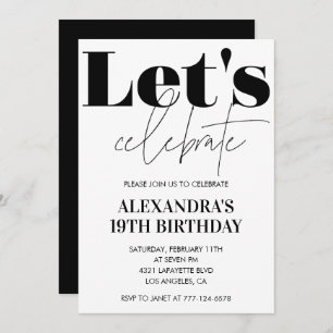 Black and White 19th birthday invitation Modern