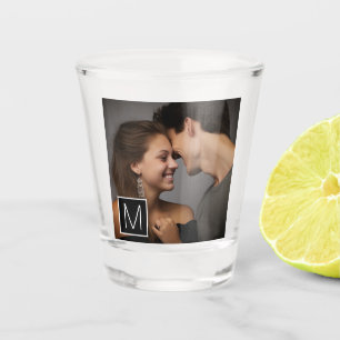 Black and White 1 Photo Collage Custom Monogram Shot Glass