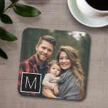 Black and White 1 Photo Collage Single Monogram Square Paper Coaster<br><div class="desc">You can use square photos for this design. Use three square photos to create a unique and personal gift. Or you can keep the hipster puppy and make a trendy keepsake. If you need to adjust the pictures,  click on the customise tool to make changes.</div>