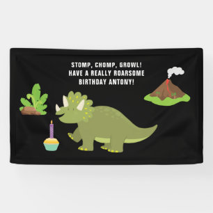 Black and white 1st Birthday Dinosaur themed Party Banner