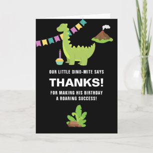 Black and white 1st Birthday Dinosaur themed Party Thank You Card