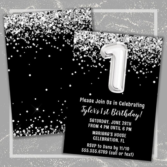 Black and White 1st Birthday Party Invitation (Creator Uploaded)