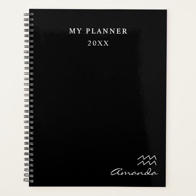Black and White 2022 Aquarius Zodiac Symbol Planner (Front)
