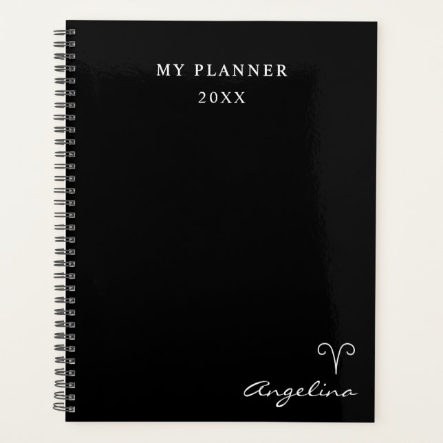 Black and White 2022 Aries Zodiac Symbol Planner (Front)