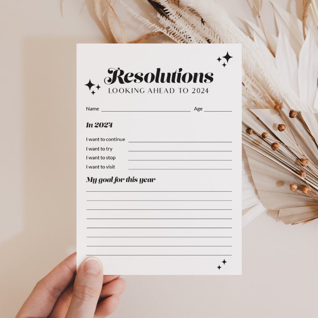 Black and White 2024 New Year Resolution List Card (Creator Uploaded)